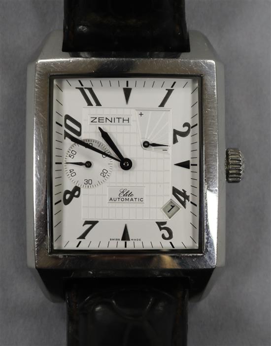 A gentlemans steel Zenith Port Royal wrist watch, with subsidiary seconds, state of wind and date aperture